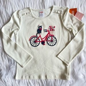 😻Gymboree “Puuurfect in Paris” Long Sleeve Top Embroidered Cat on Bike 🚲